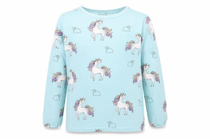 Front view of Next girls’ blue animal print top pyjama top, size 13, years