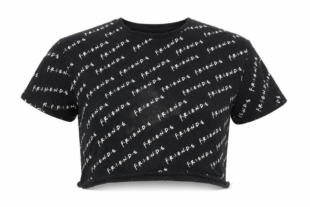 Front view of Asda George girls’ black geometric basic t-shirt, size 10-11, years - friends
