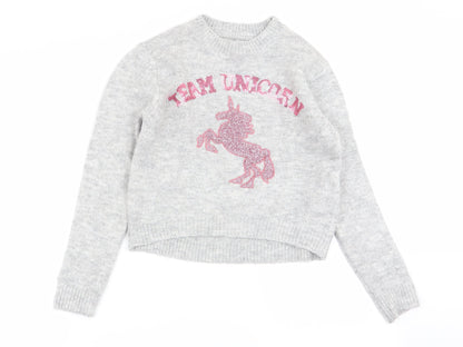 Primark Girls Grey Animal Print  Pullover Jumper Size 9-10 Years