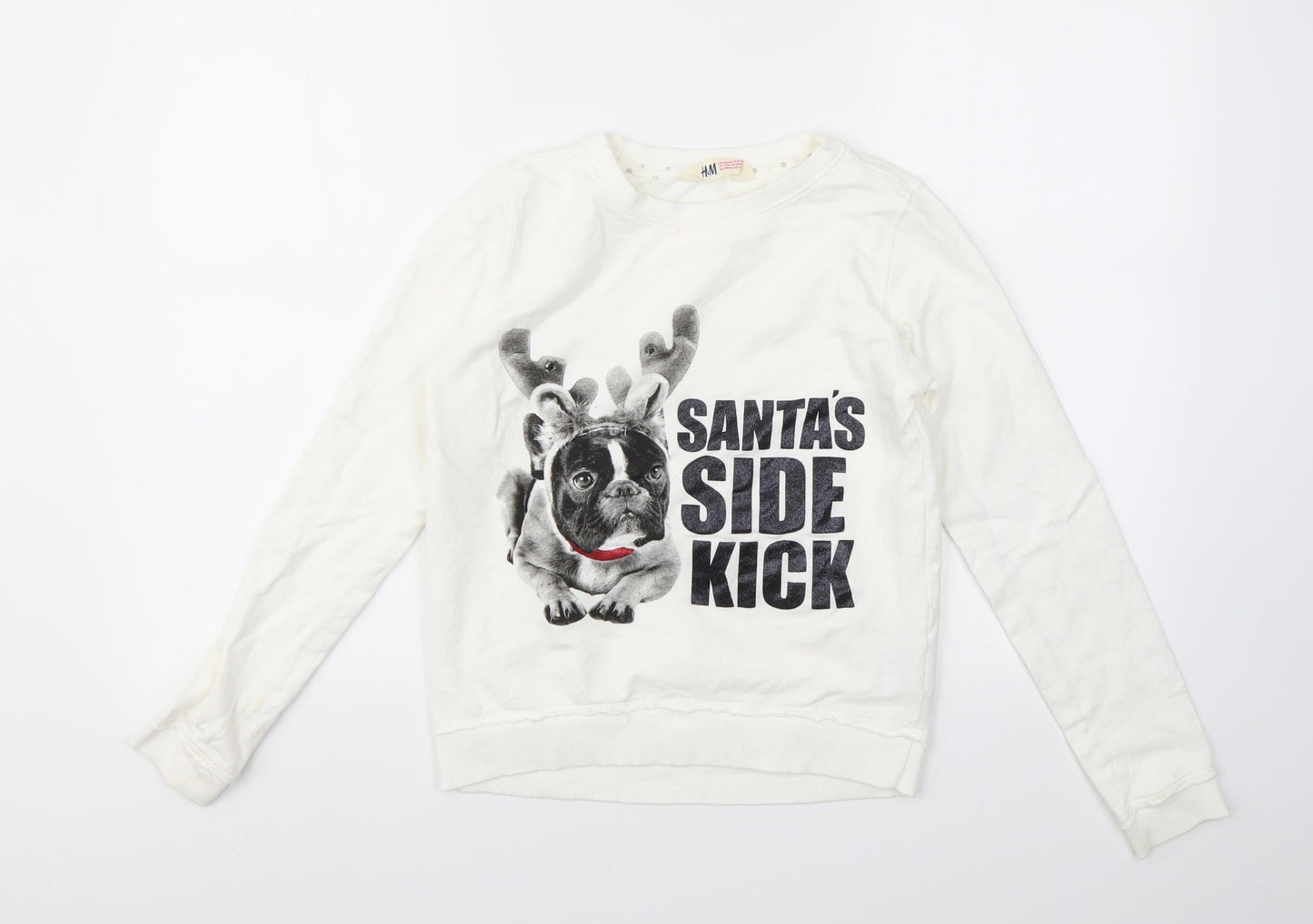 H&M Girls White Animal Print  Pullover Sweatshirt Size 12-13 Years