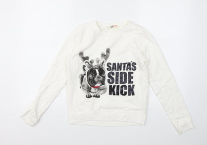 H&M Girls White Animal Print  Pullover Sweatshirt Size 12-13 Years