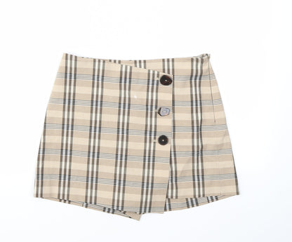 MNG Womens Brown Check  Cut-Off Shorts Size 30 in