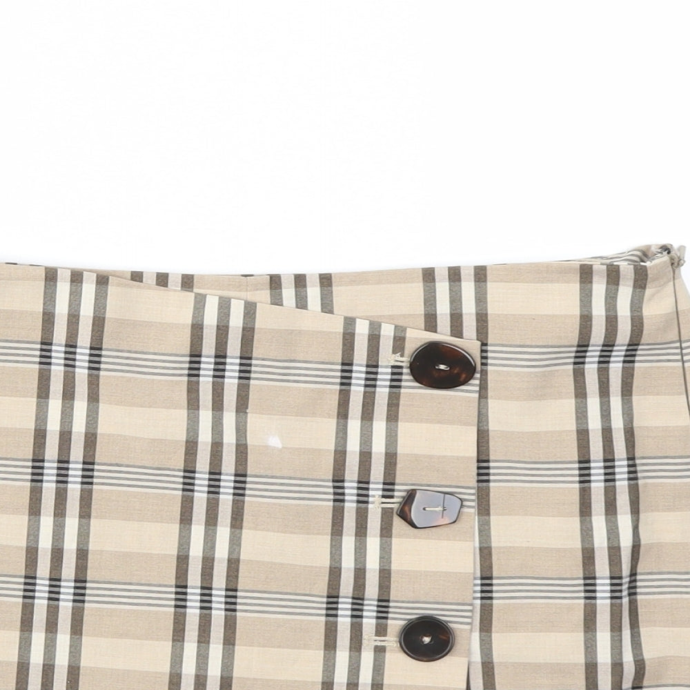 MNG Womens Brown Check  Cut-Off Shorts Size 30 in