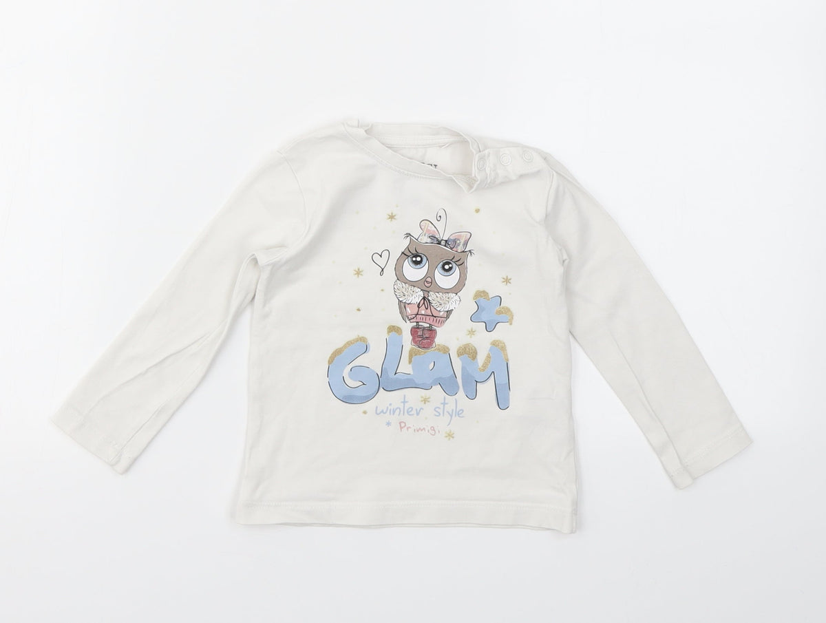 Additional front view of PRIMIGI girls’ white geometric basic t-shirt, size 10, years