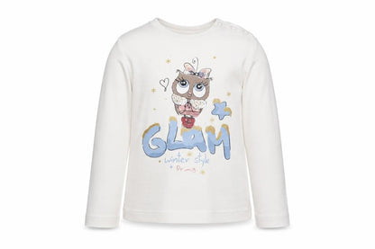 Front view of PRIMIGI girls’ white geometric basic t-shirt, size 10, years