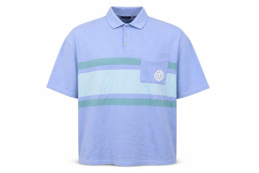 Front view of ASOS men’s blue houndstooth polo, size L