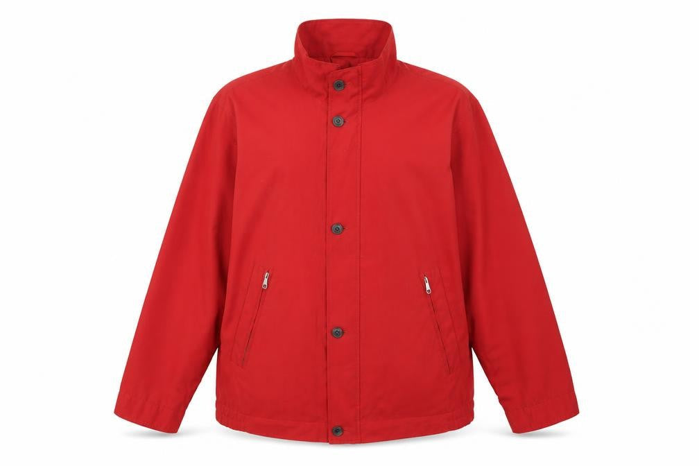 Front view of BUSH women’s red jacket coat, size UK 46