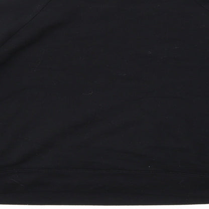 Brand and care label for women’s black geometric pullover sweatshirt, size M