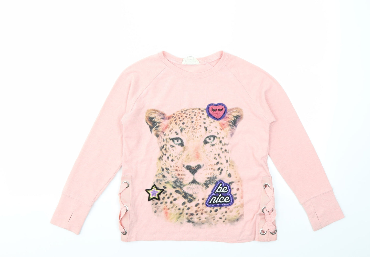 PREWORN  Girls Pink Animal Print  Basic T-Shirt Size S