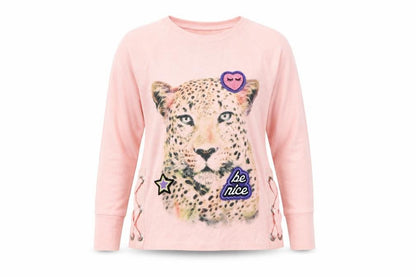 Front view of PREWORN girls’ pink animal print basic t-shirt, size S