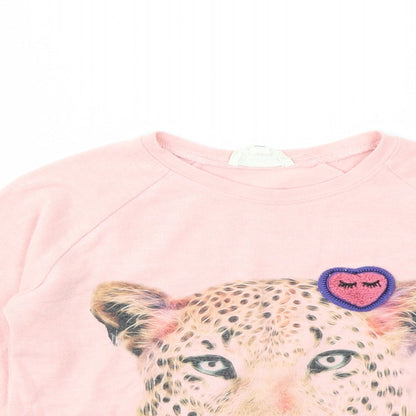PREWORN  Girls Pink Animal Print  Basic T-Shirt Size S