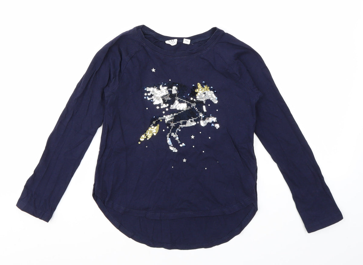 Additional front view of Gap girls’ blue geometric basic t-shirt, size S