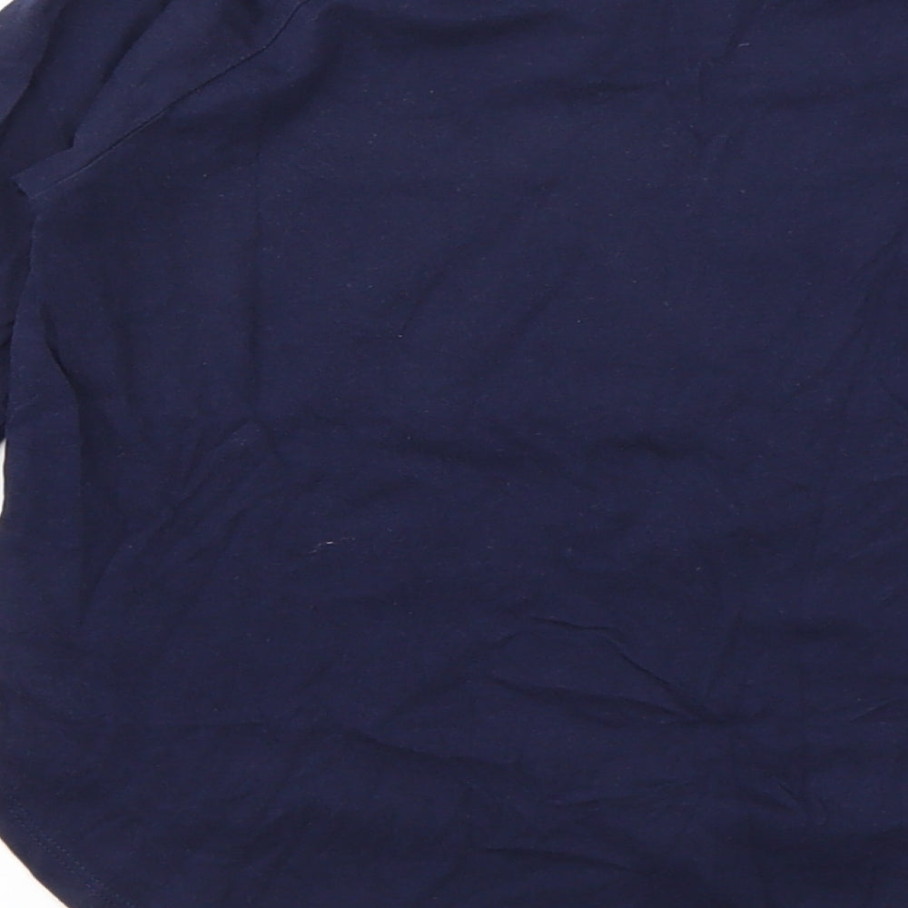Brand and care label for Gap girls’ blue geometric basic t-shirt, size S