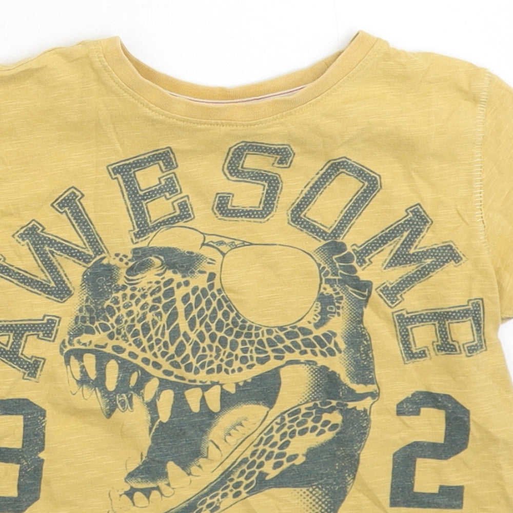 Close-up detail of Next boys’ yellow basic t-shirt, size 5, years