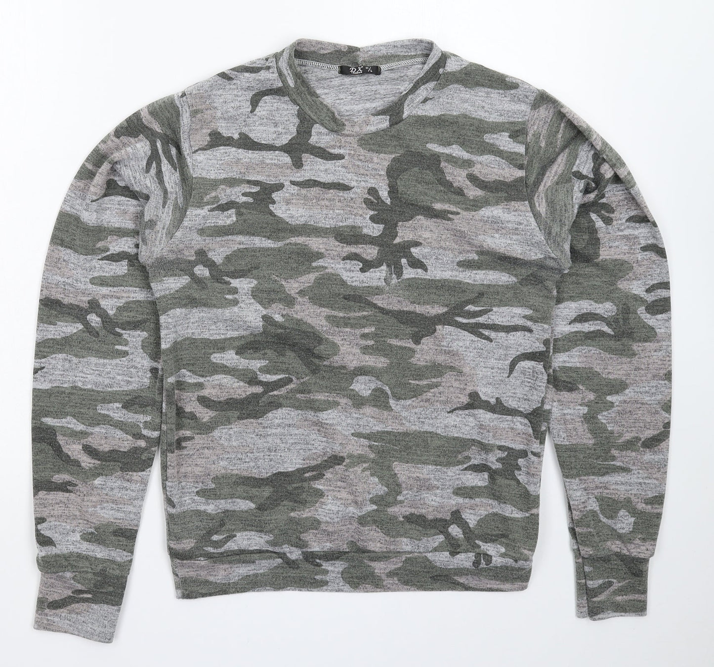DX London Womens Grey Camouflage Knit Pullover Jumper Size L