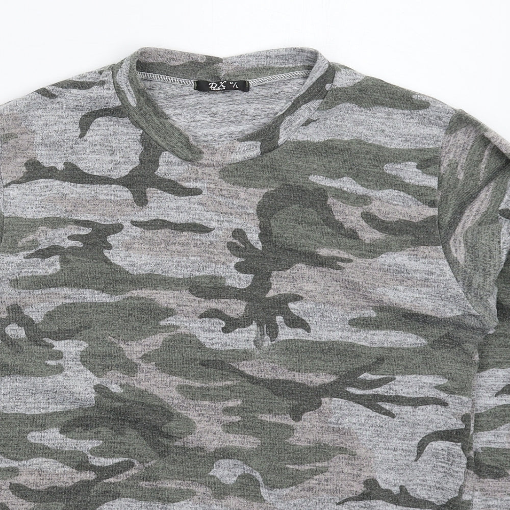 DX London Womens Grey Camouflage Knit Pullover Jumper Size L
