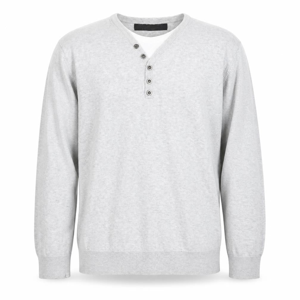 Front view of Outrage men’s grey knit jumper, size L