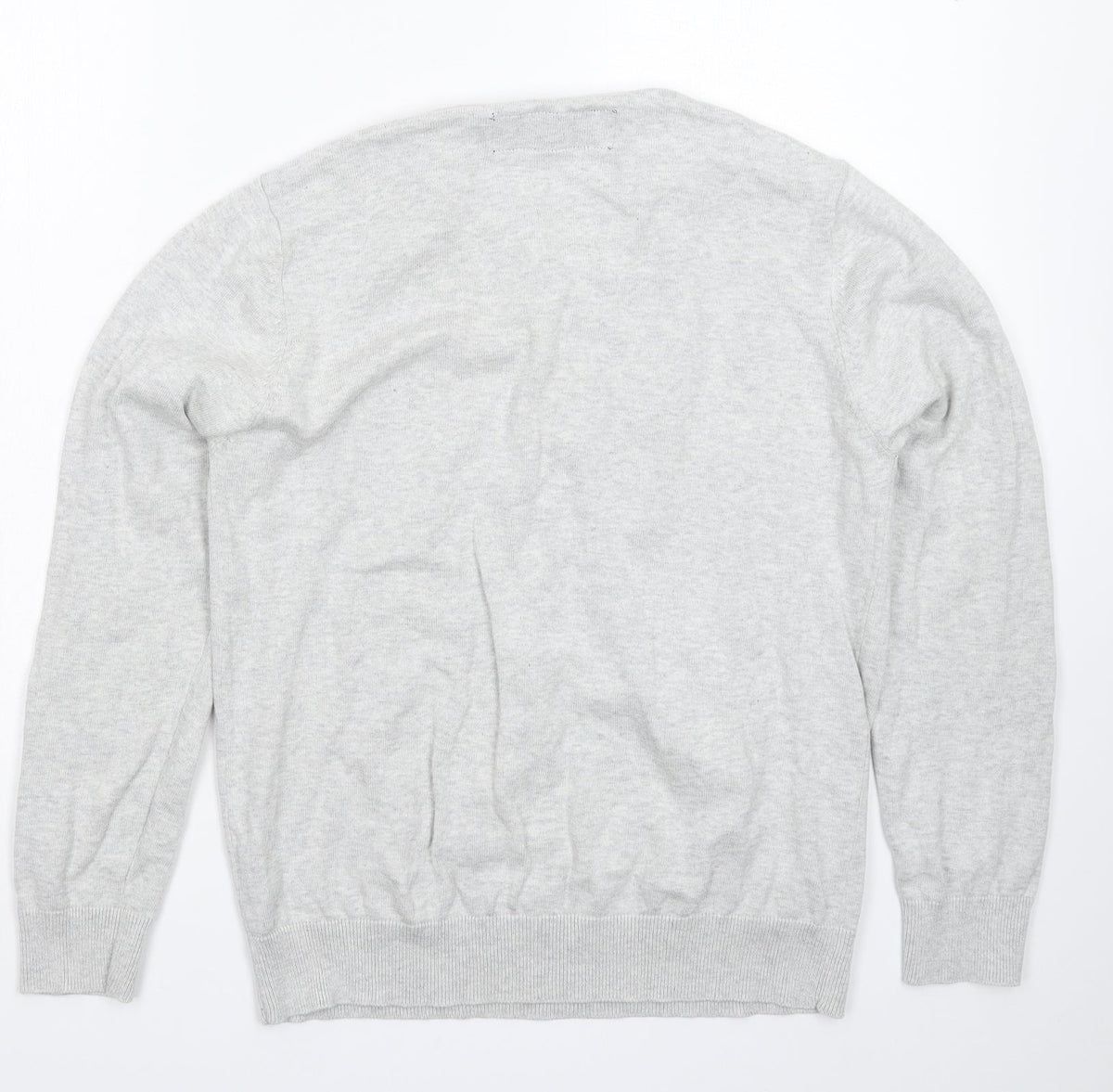 Back view of Outrage men’s grey knit jumper, size L