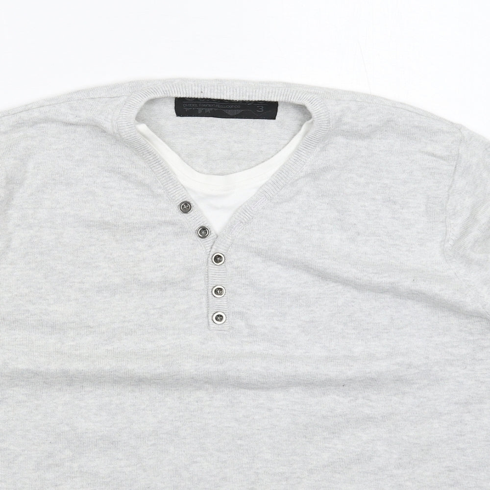 Close-up detail of Outrage men’s grey knit jumper, size L