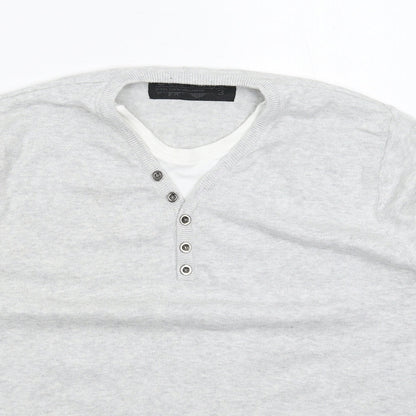 Close-up detail of Outrage men’s grey knit jumper, size L