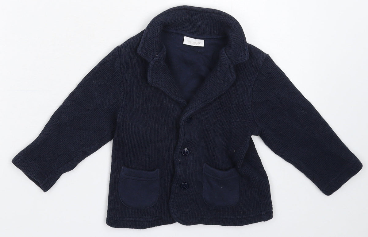 Front view of Next boys’ blue knit jacket blazer, size 6-9, months