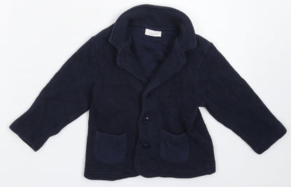 Front view of Next boys’ blue knit jacket blazer, size 6-9, months