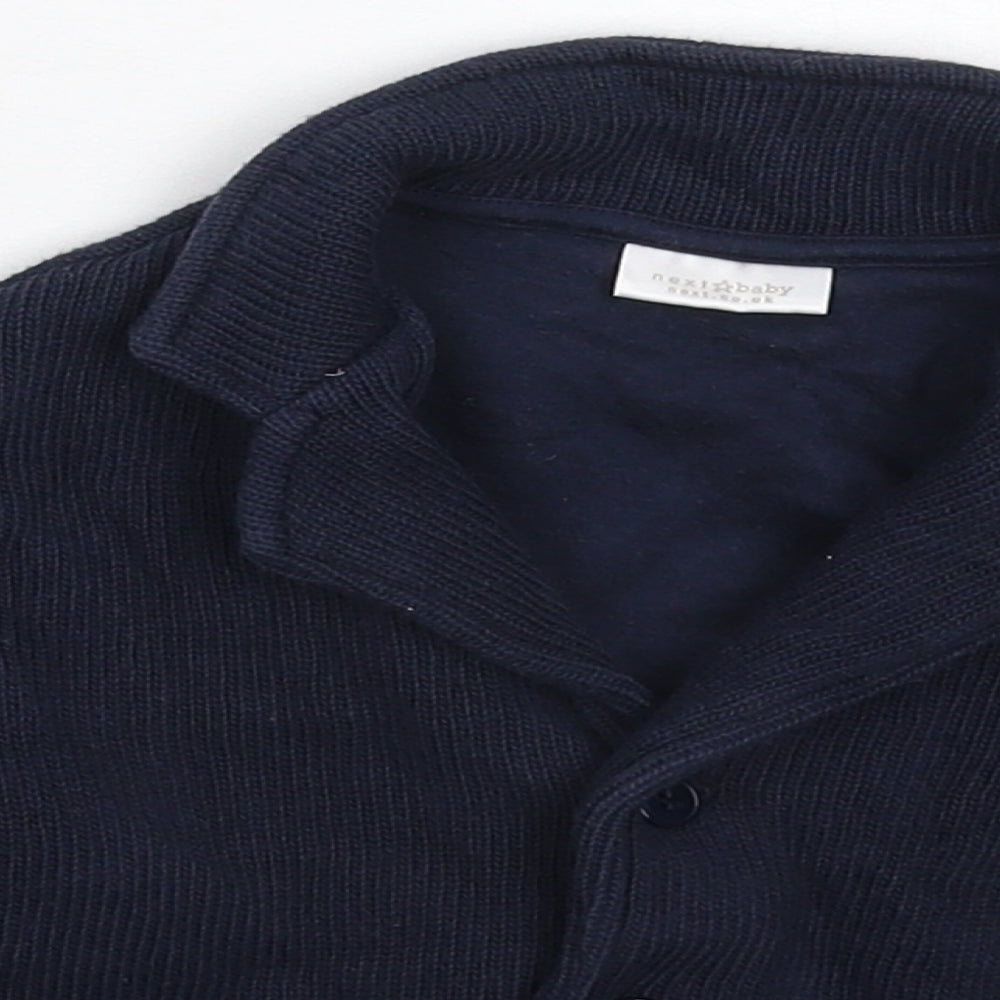 Close-up detail of Next boys’ blue knit jacket blazer, size 6-9, months
