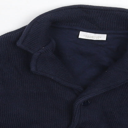 Close-up detail of Next boys’ blue knit jacket blazer, size 6-9, months