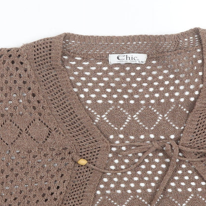 Womens UK Size S CHIC Brown Cardigan Jumper