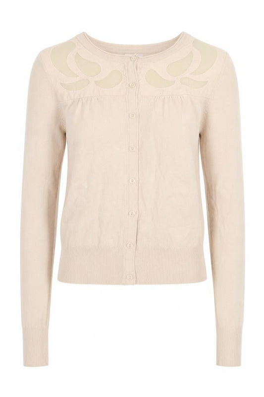Front view of Untold women’s beige cardigan jumper, size UK 8