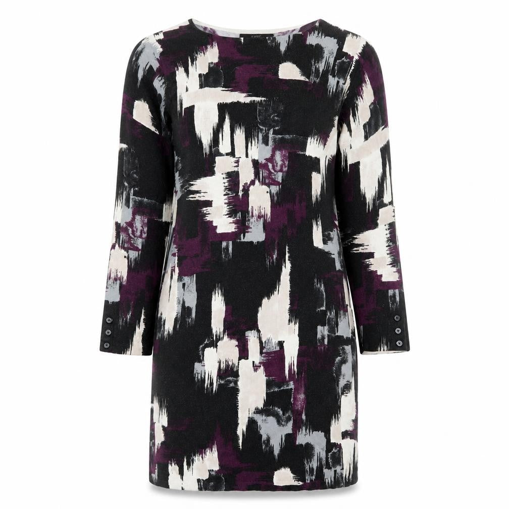 Front view of Next women’s multicoloured geometric t-shirt dress, size UK 10
