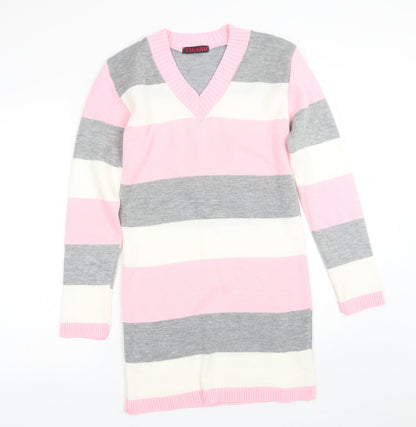 Additional front view of Figaro women’s multicoloured striped jacket dress, size UK 10