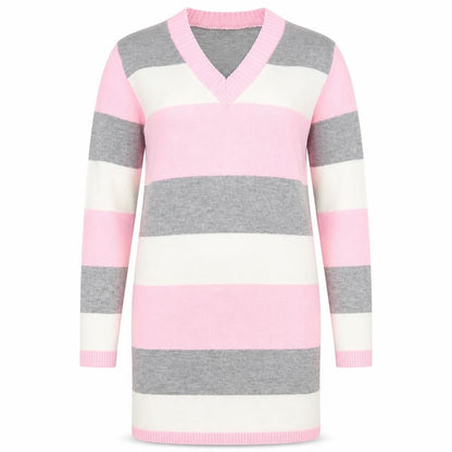 Front view of Figaro women’s multicoloured striped jacket dress, size UK 10