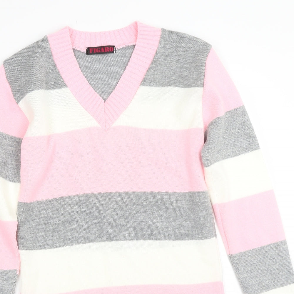 Close-up detail of Figaro women’s multicoloured striped jacket dress, size UK 10