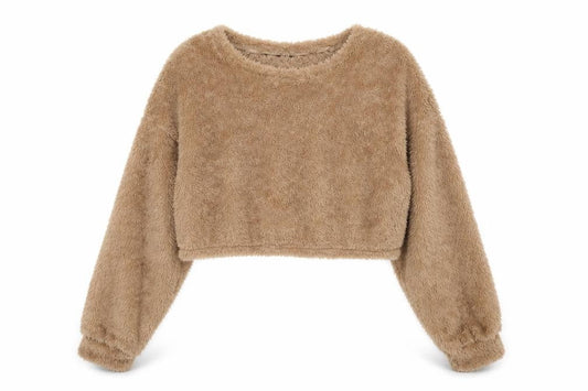Front view of SHEIN Shien women’s brown fleece jumper, size S