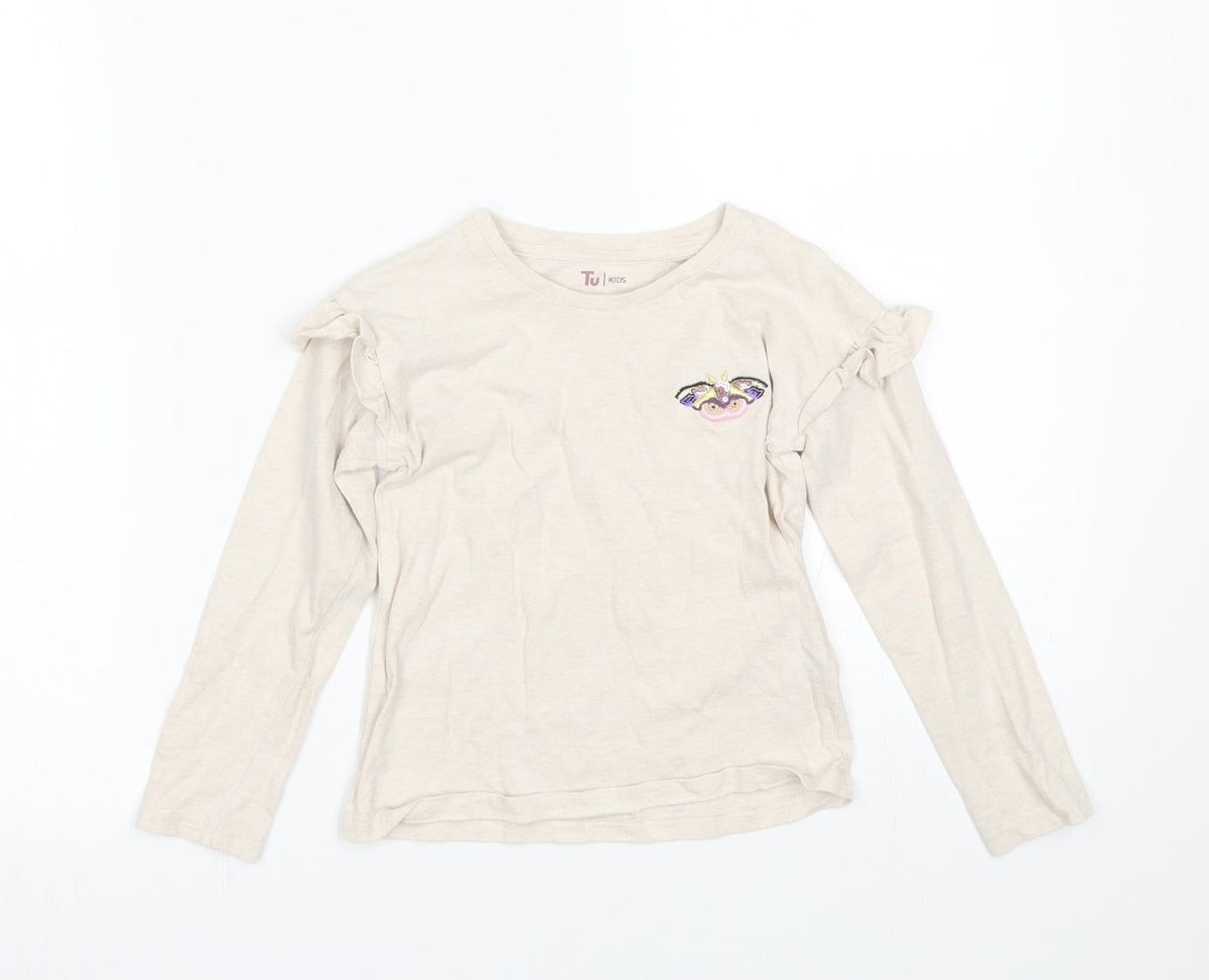 Additional front view of Tu girls’ beige basic t-shirt, size 5, years - butterfly