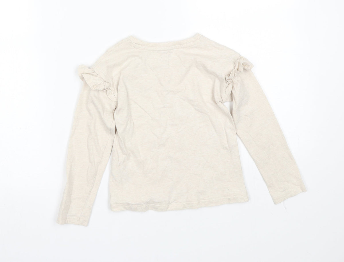 Back view of Tu girls’ beige basic t-shirt, size 5, years - butterfly