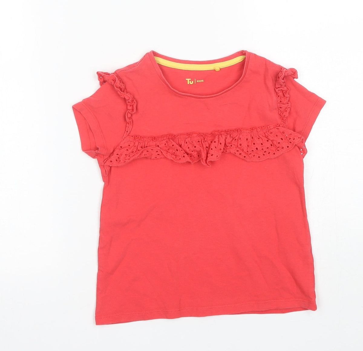 Additional front view of Tu boys’ red basic t-shirt, size 5-6, years