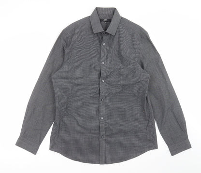 George Mens Black Check   Button-Up Size 15.5