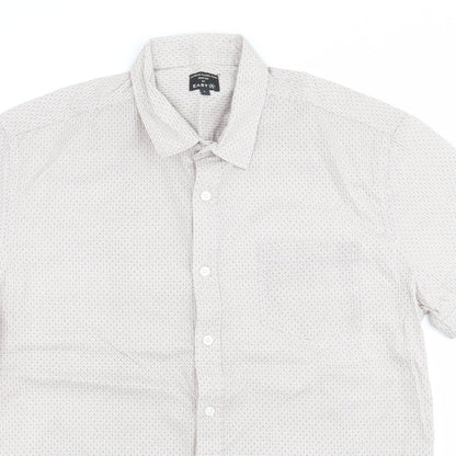 Easy Mens Brown Geometric   Button-Up Size L