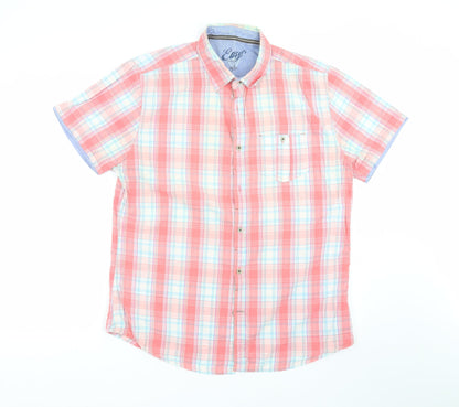 Mens UK Size L Easy Pink  Button-Up Short Sleeve Casual Shirt