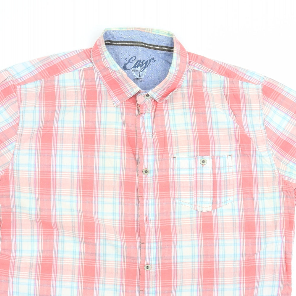 Mens UK Size L Easy Pink  Button-Up Short Sleeve Casual Shirt