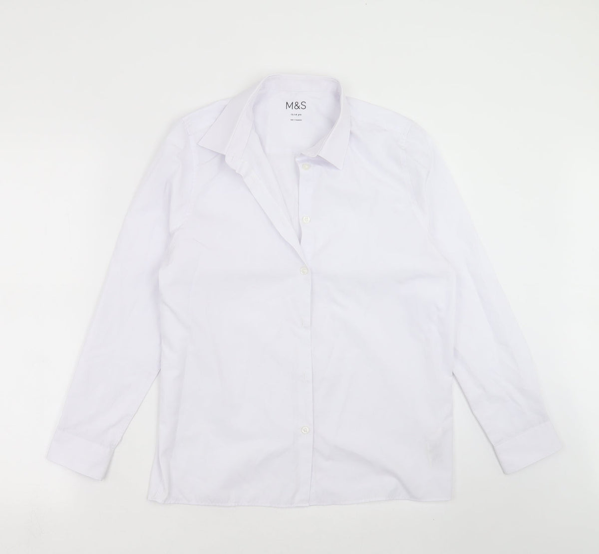 Additional front view of Marks & Spencer boys’ white basic button-up, size 13-14, years - school