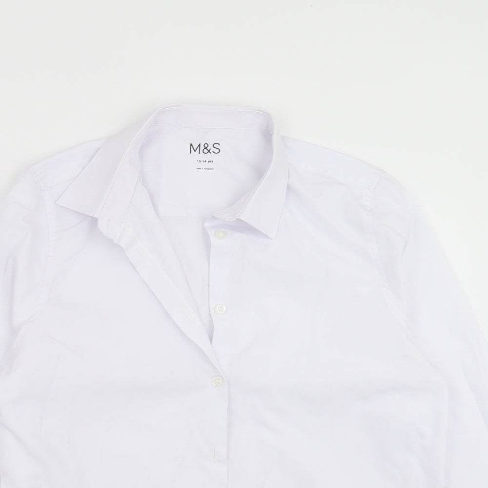 Close-up detail of Marks & Spencer boys’ white basic button-up, size 13-14, years - school