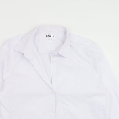 Close-up detail of Marks & Spencer boys’ white basic button-up, size 13-14, years - school