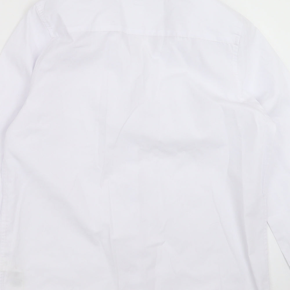 Brand and care label for Marks & Spencer boys’ white basic button-up, size 13-14, years - school
