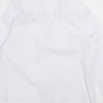 Brand and care label for Marks & Spencer boys’ white basic button-up, size 13-14, years - school