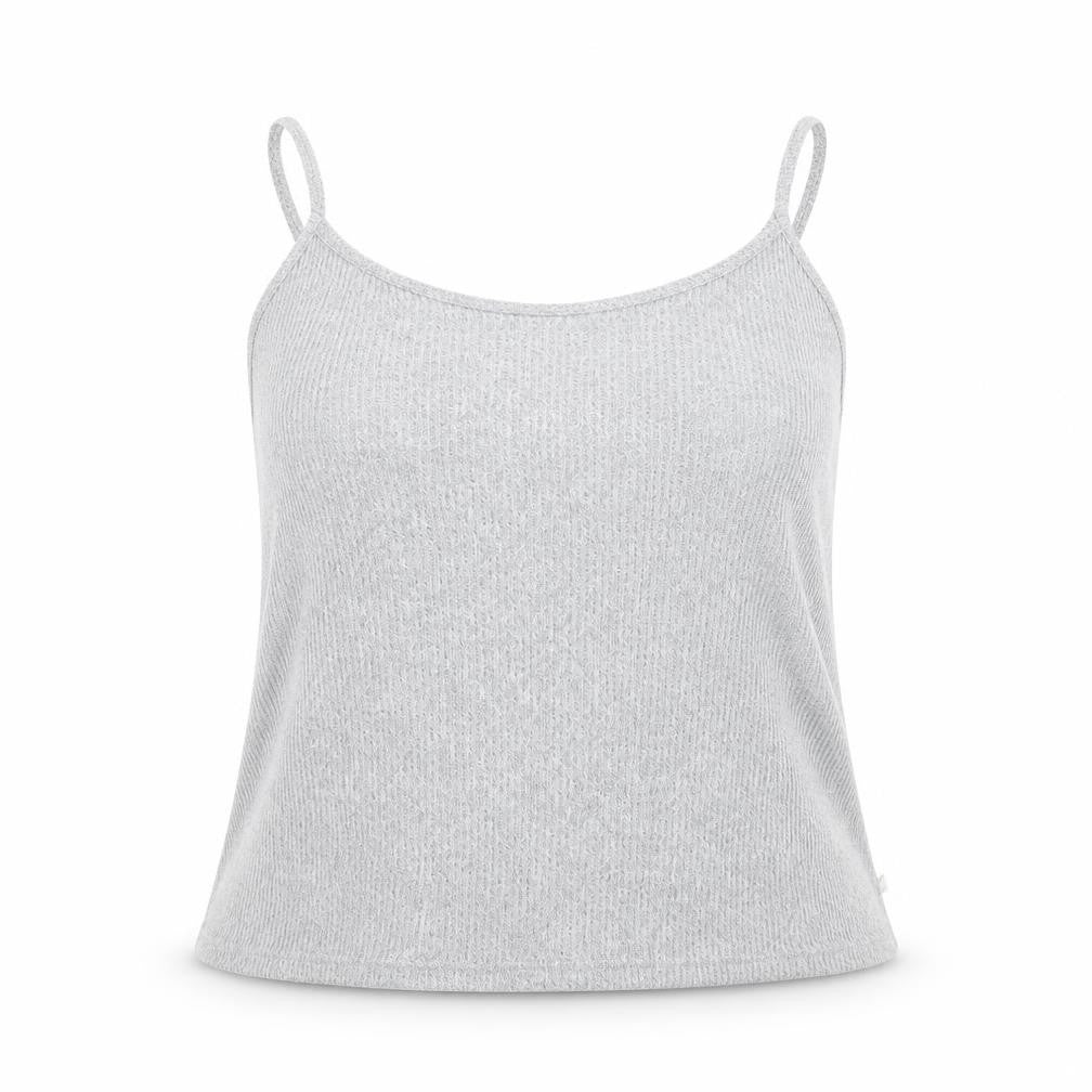 Front view of F&F women’s grey striped camisole t-shirt, size L