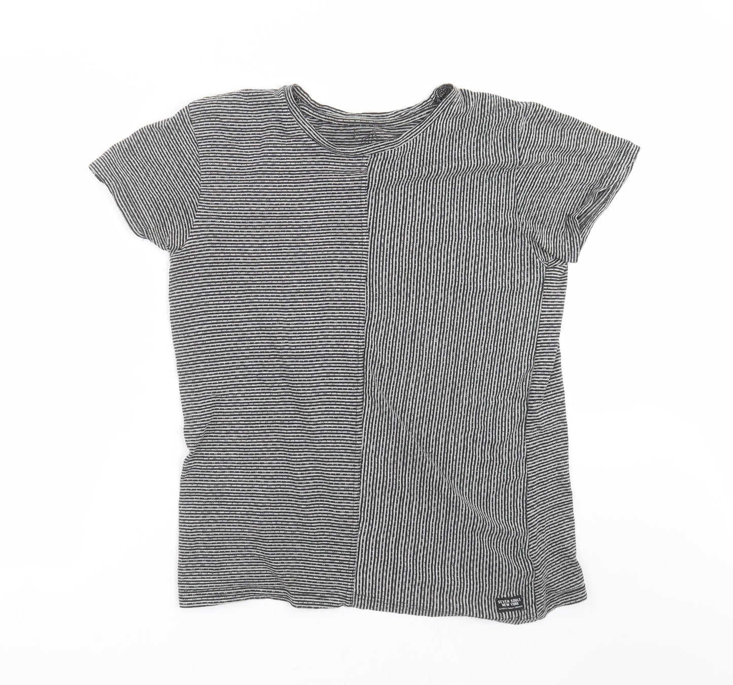 seven souls new york Womens Grey Striped  Basic T-Shirt Size M