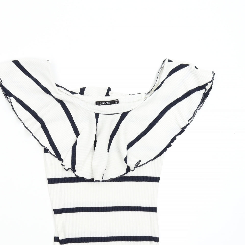 Bershka Womens White Striped  Bodysuit One-Piece Size S